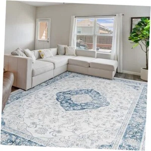 8x10 Area Rugs for Living Room Machine Washable Boho Rug 8' x 10' Blue Beige - Picture 1 of 8