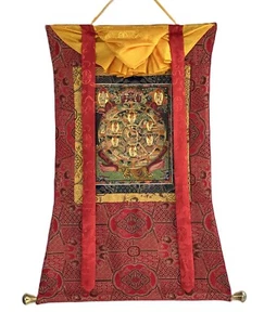 SAMSARA WHEEL OF L IFE MANDALA TIBETAN THANGKA PAINTING WITH PREMIUM SILK BORDER - Picture 1 of 11