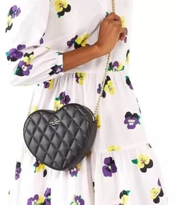 NWT Kate Spade Love Shack Black Quilted Smooth Leather Heart Crossbody RET $429 - Picture 1 of 11