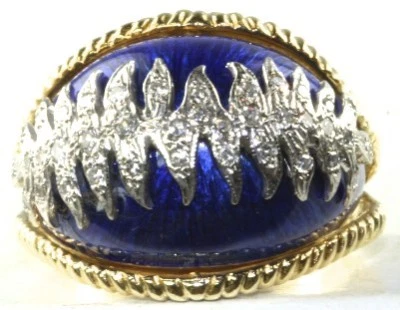 ANILLO CÚPULA DIAMANTE ESMALTE ORO 18K DE COLECCIÓN TALLA 10 Foto 1 de 4