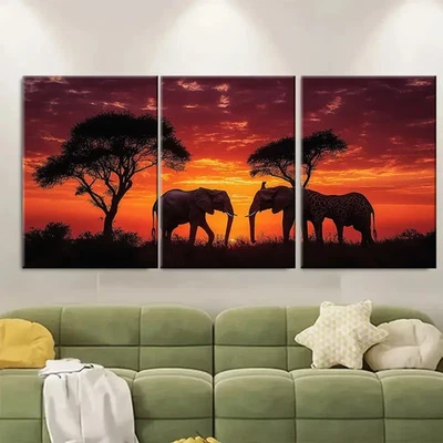 3pcs African sunset Elephant RO Wall Art Canvas  Unframed/Framed - Image 1 of 4