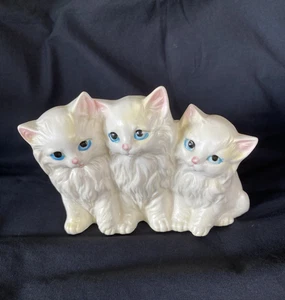 Maceta trío gato persa blanco vintage Napco Triple 3 #C7200 - Imagen 1 de 6