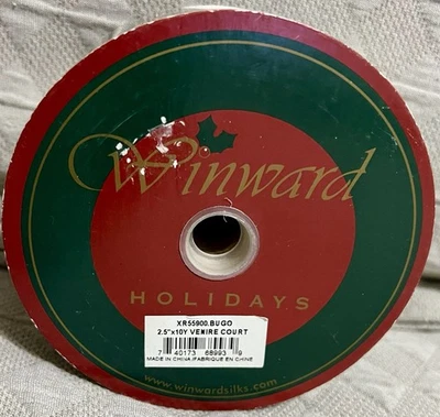 Winward “Venire Court” 2.5” X 10 Yards Burgundy & Gold Velvet Christmas Ribbon - Image 1 of 4