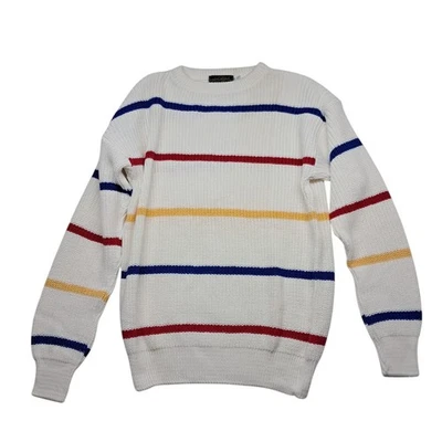Suéter De Colección Eddie Bauer Para Hombre Grande Grueso Blanco Rayas Preppy Hecho en EE. UU. Foto 1 de 4