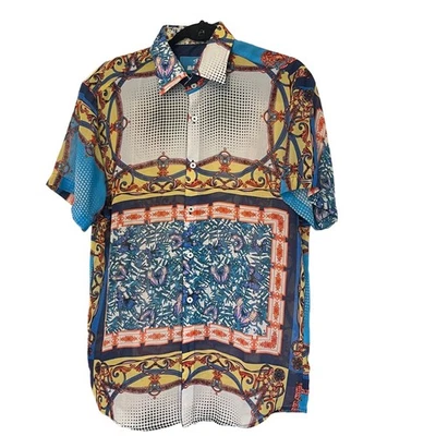 MONDO Men's Multicolor Printed Short Sleeves CASUAL BUTTON DOWN Shirt Size XL - Image 1 of 4