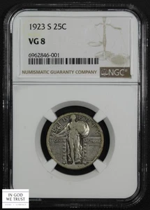 1923 S Standing Liberty Silver Quarter 25C NGC VG 08 - Picture 1 of 5