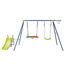 Kids 4-in-1 Swing Set for Backyard Heavy-Duty Metal Playset for 3-12 Years Old - Picture 1 of 4