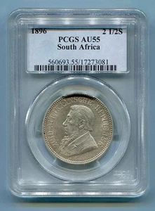 PCGS Graded AU 55 1896 2 1/2 Shillings Kruger Half Crown Coin South Africa - ZAR - Picture 1 of 2