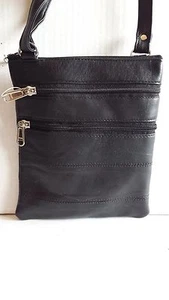 BOLSO BANDOLERA DELGADO PIEL DE OVEJA BRONCEADA CON 2 CREMALLERAS DELANTERAS #NEGRO #2-460-1F #m9 - Imagen 1 de 3