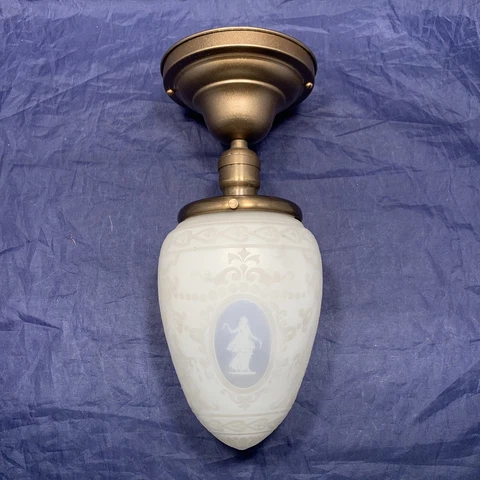 Antique Flush Mount Fixture With Socket And Rare Large Shade Nice! 113B Cover