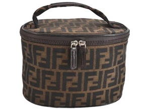 Authentic FENDI Zucca Vanity Bag Pouch Purse Canvas Leather Brown Junk 4029M - Picture 1 of 10