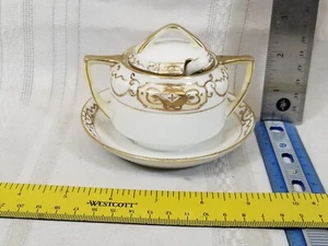 Nippon Mustard w Lid, Attached Underplate and Spoon Gold - Picture 1 of 4