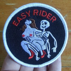 EASY RIDER SKULL ~ OUTLAW IRON ON MOTORCYCLE BIKER PATCH - Picture 1 of 6