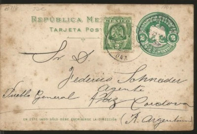 J) 1910 年墨西哥,2 美分绿色、鹰、圆形保护套,从墨西哥到阿根廷 — 第 1/2 张图片