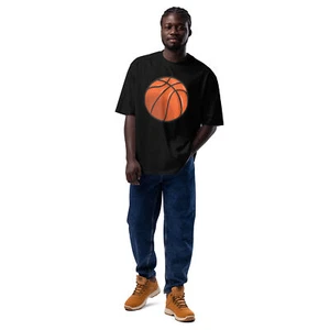 Camiseta de gran tamaño con temática de baloncesto de peso pesado camiseta para hombre - Imagen 1 de 15