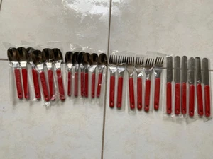 NEW - 24 PC. ONEIDA Stainless Steel with Bonded Red Plastic Handles Flatware - Picture 1 of 7