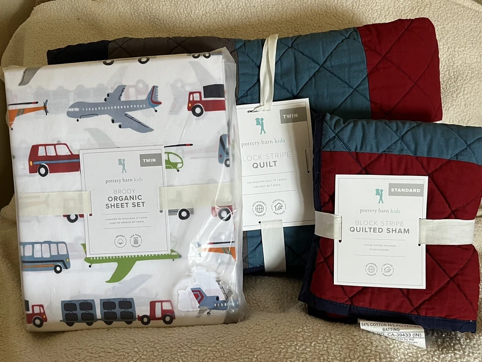 POTTERY BARN KIDS Bloque Rayas DOBLE Edredón Falso y Brody Sábanas Juego de 5 piezas - NUEVO Foto 1 de 1