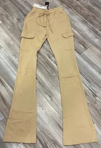 REDFOX WOMEN'S FLEECE STACKED PANTS W/ CARGO POCKETS (KHAKI) - Picture 1 of 3