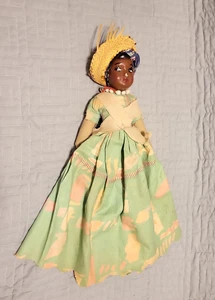 Vintage Folk Art Caribbean Black Doll Cloth Body & Hand Painted Plaster/Ceramic - Picture 1 of 8