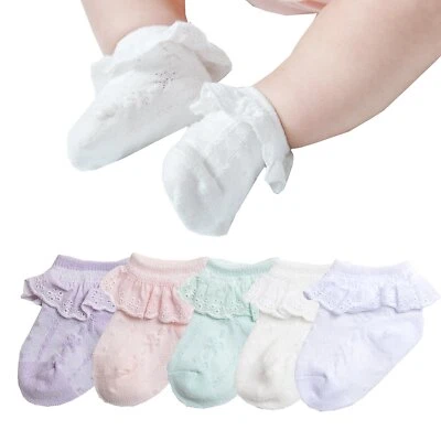 Baby Girls' Eyelet Frilly Lace Socks Newborn-Infant-Toddler 2/3/4/6 Pack - Image 1 of 4
