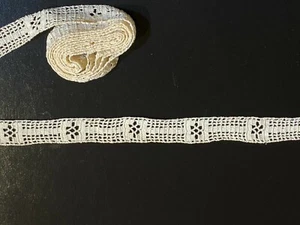 Lot of 3 Vintage Victorian Lace - Ivory Cotton Crocheted Lace Trim / Ribbon - Picture 1 of 8