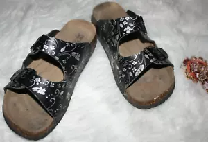 Maibulun sandali donna slide bianco e nero floreale taglia 10 1/2 - Foto 1 di 8