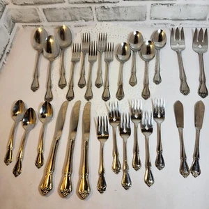 Oneida Arbor Rose True Rose 1881 Rogers Ltd Stainless Flatware 28 Pieces Mixed - Picture 1 of 10