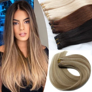 Weft Hair Extensions Human Hair Double Weft Weave Sew In Remy Straight Bundle 9A - Picture 1 of 80