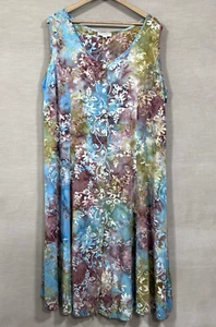 Vtg Norm Thompson Button Front Maxi Dress 1X Green Blue Watercolor Fairy Y2K 90s - Picture 1 of 9