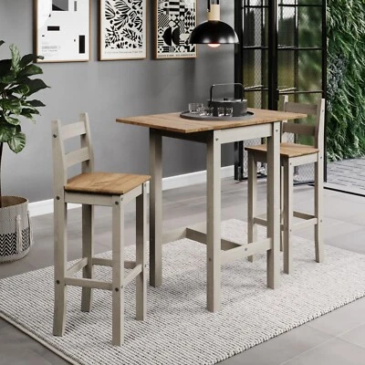 Premium Corona Grey Square High Breakfast Bar Drop Leaf Table & Bar Chair Set - Image 1 of 4