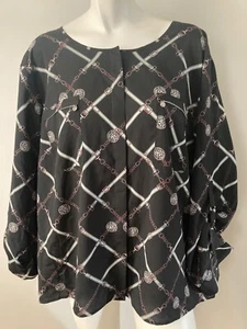 Blusa con estampado de cadena ecuestre ANNE KLEIN talla 3X - Imagen 1 de 7