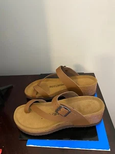 NEW WOMEN'S SIZE 9 PROJECT CLOUD BAILEY WEDGE SANDALS-LEATHER-CORK COMFORT-TAN - Picture 1 of 7