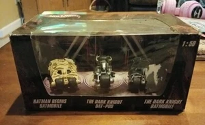 Hot Wheels 3-Pack Batmobile Batman Begins Bat-Pod Tumbler Dark Knight 1:50 Scale - Picture 1 of 11