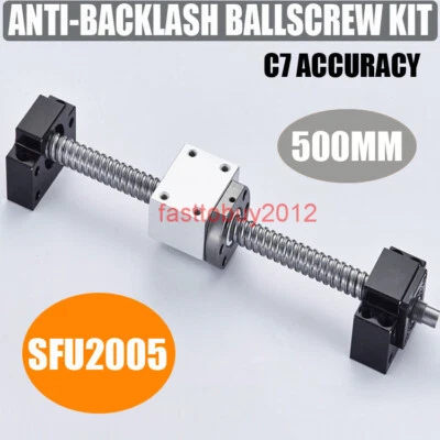SFU2005 Rolled Ballscrew C7 Anti-Backlash Ballnut BK/BF15 End Support 500-1000mm - Image 1 of 4