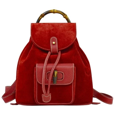 Mini mochila GUCCI de gamuza de bambú roja dorada Foto 1 de 4