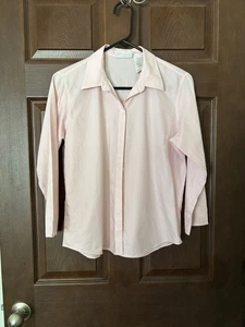 Camisa Top Liz Claiborne Para Mujer Abotonada Algodón Sin Planchar Carrera Rosa 8P - Imagen 1 de 3