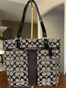 Vintage Coach Handtasche schwarz Signatur Streifen Beuteltasche F28504 Echtheitszertifikat Y2K - Bild 1 von 8