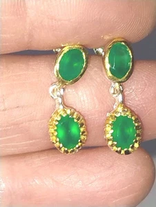 Pendientes colgantes de ónix verde placa de oro de ley 925 - Imagen 1 de 5