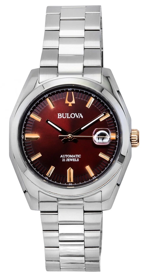 Bulova Men's Surveyor Automatic Watch Red Dial Stainless Steel 98B422