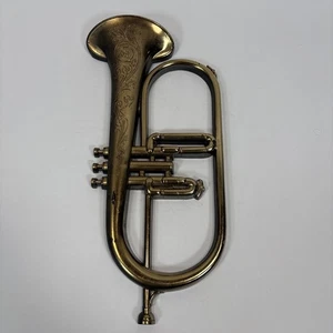 Syroco Vintage goldfarben Hartplastik Flügelhorn Kunst Wandrelief 16" Farbverlust - Bild 1 von 20