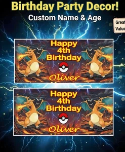 Pokemon Charizard Personalised Party Banner X2 - Picture 1 of 3