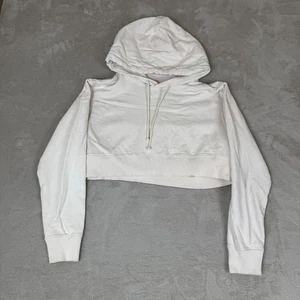 MM6 Maison Margiela Hoodie Womens Medium White Preowned Stain Cropped Pullover - Picture 1 of 9