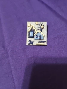 Lucinda Blue House w Sparkly White Snowy Roof Snowflakes W/ Dog & Sleigh - Picture 1 of 2