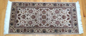 Lovely Wool & Silk Tabrizz 2' x 4' Hand Knotted Beige Gold India Oriental Rug - Picture 1 of 14