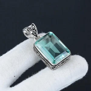 Ciondolo antico argento sterling 925 fatto a mano pietra acquamarina gioielli fatti a mano - Foto 1 di 4