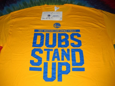 WARRIORS GOLDEN STATE 2017 WESTERN FINALS STEPHEN CURRY DUBS STAND UP SHIRT-XL Cover