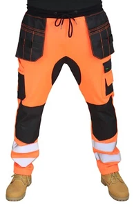 HASHOOB Mens Hi Viz Work Trousers Fleece Work Joggers Army Trousers ST-02 - Picture 1 of 11