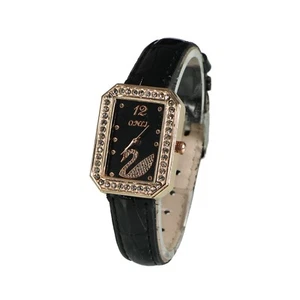 Mode schwarze Armbanduhr klassisches quadratisches Zifferblatt Uhr Quarz Analog Diamant Uhren - Bild 1 von 9