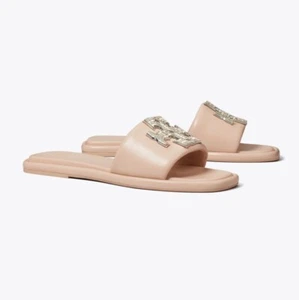 Tory Burch Shell Rose Pink Double T Deco Sport Slide. Sz 9.5 NIB! - Picture 1 of 18