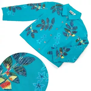 CHAQUETA VAQUERA Diseño Chicos Azul Agua Hojas de Algodón Apliques de SEDA Arte con Cuentas L 2 - Imagen 1 de 12